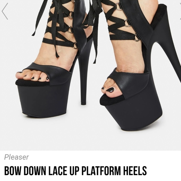 Pleaser Shoes - Pleaser BOW Down Lace Up Black Platform Heels -delight 600